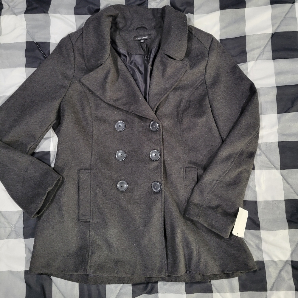 Women's Larry Levine, Coat, Charcoal, Size Large,  NWT